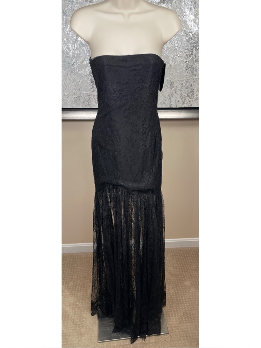 RETROFETE Jeanette Strapless Lace Sheer Black Maxi Dress Size XS - Picture 3 of 8